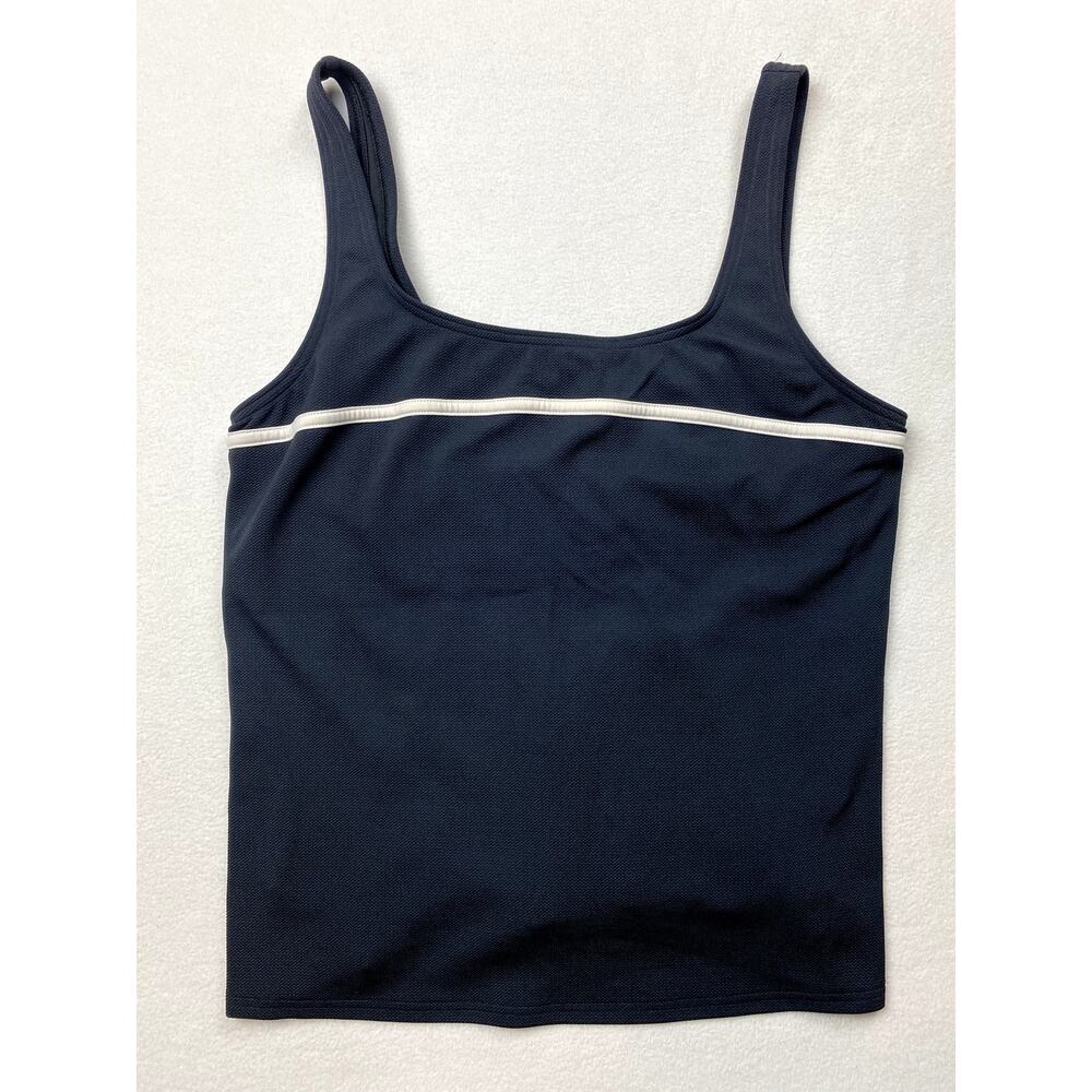 Lands End Women 12 Black Tankini Swim Top Built In Bra Spaghetti Straps Swimwear